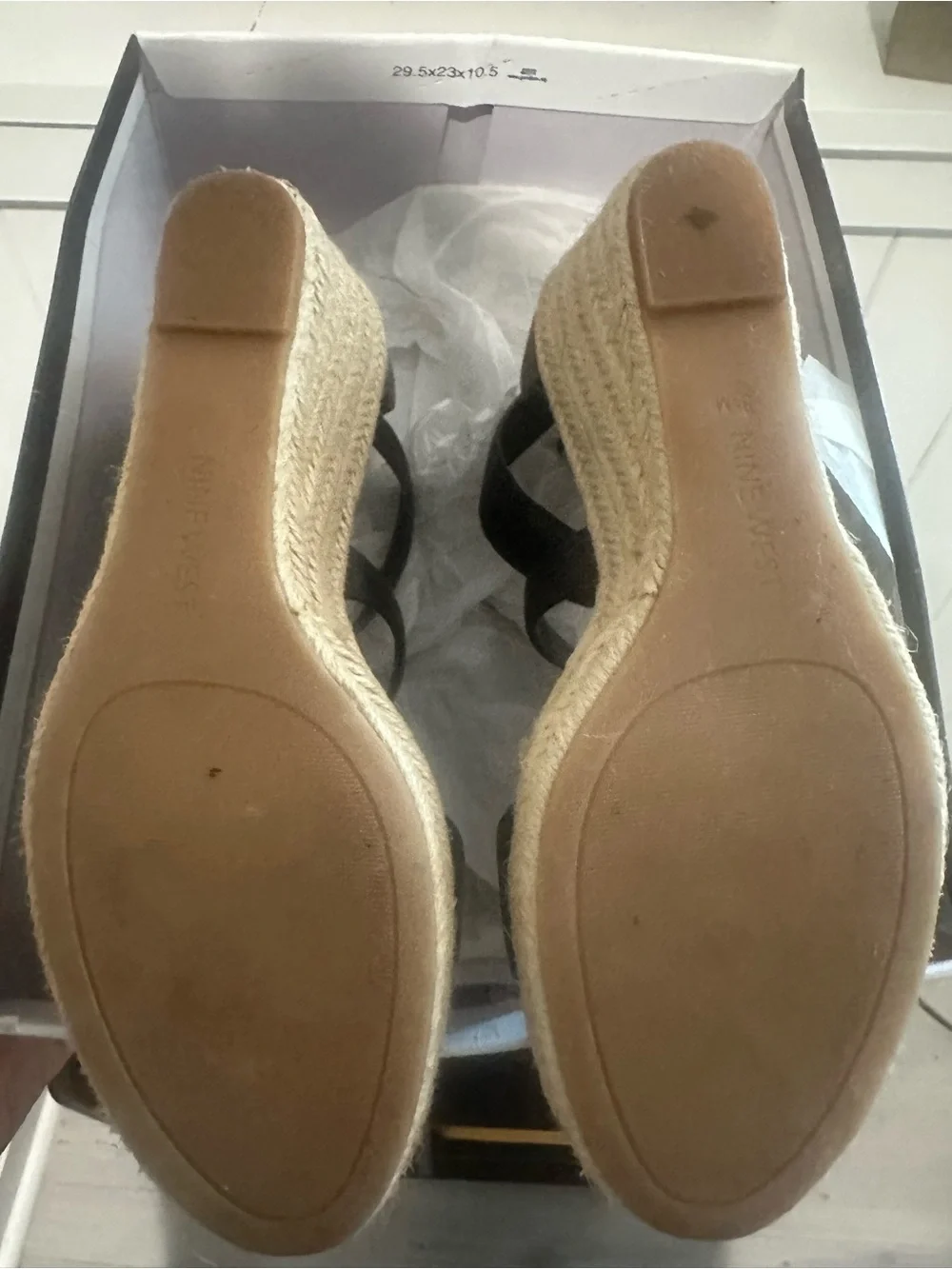 Nine West Black Leather Espadrille Wedge Sandals with Crisscross Straps